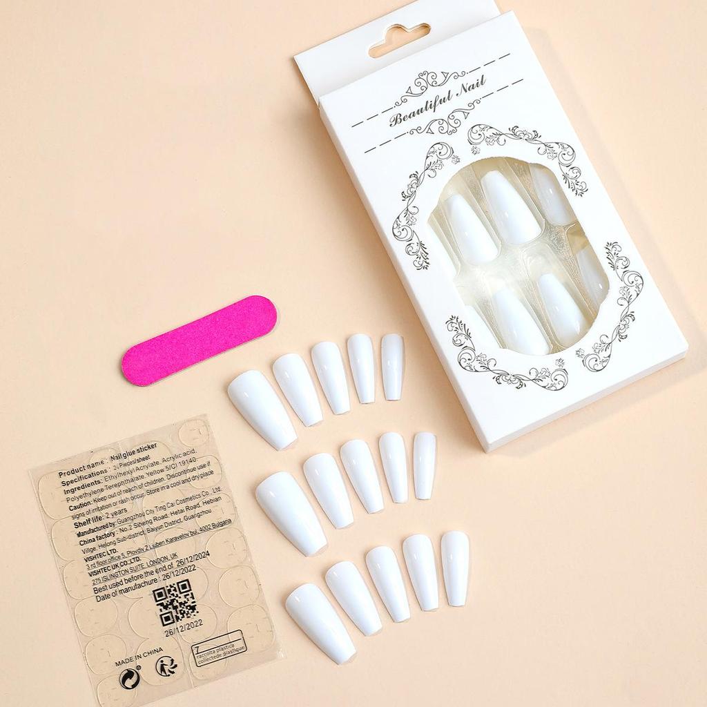 Exclusive Long Trapezoid White Wearable Nail Art Tips