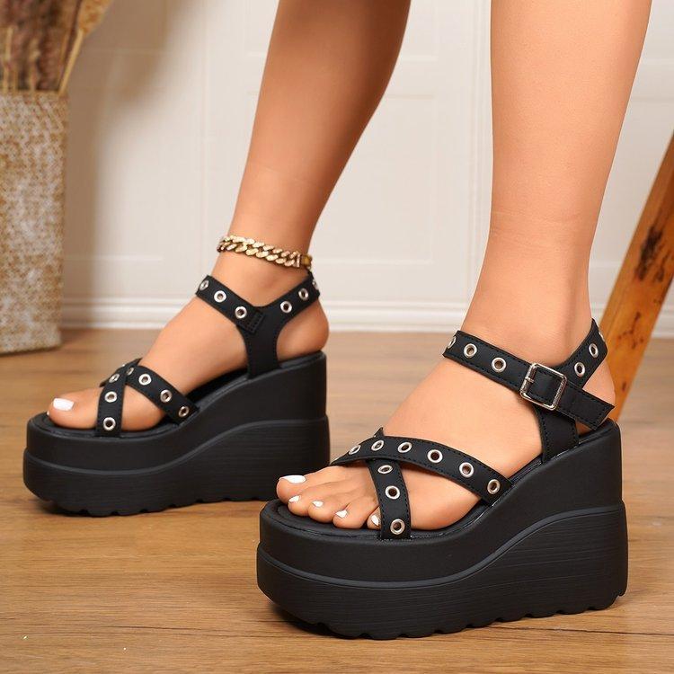 Wish foreign trade large size summer new European and American sandals super high heel cross strap 11cm heel fish mouth women's shoes