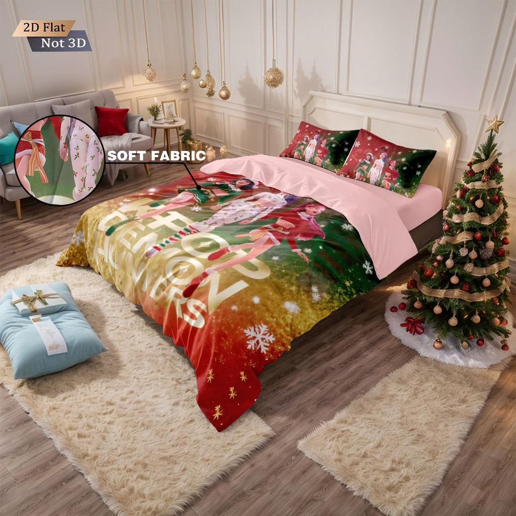 3pcs Christmas K-Pop Demon Hunters Printed Chipless Bedding Set Soft and Comfortable Dormitory Bedroom Multiple Sizes Machine Wa