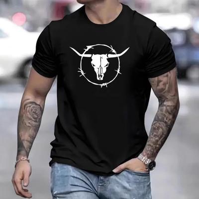 Tricou casual pentru bărbați cu mânecă scurtă de vară, cu imprimeu, la modă, confortabil, cu gât rotund, din bumbac, tricou cu mânecă scurtă