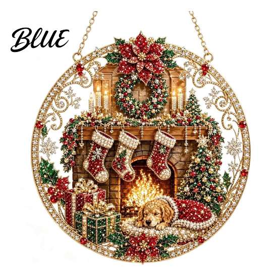 Reusable Christmas Decorations Hanging Diamond Art Ornament, 2D Acrylic Pearl Painting Window Pattern Suncatcher, Holiday Pendant for Wall Decor