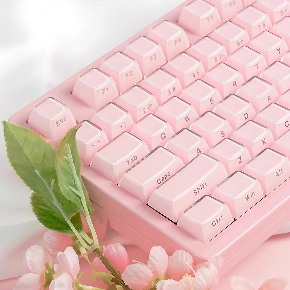 Pink Crystal Keycap Set with Side Engraved 136 Keys OEM Height Suitable for Mechanical Keyboards 61/64/68/75/104/108
