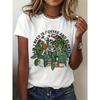 Graphic Print T-Shirt Featuring A Skeleton Plant Design, Perfect for Summer and Spring