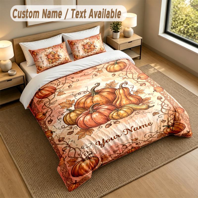 Autumn Harvest Theme Personalized 3Pcs Bedding Set Custom Text & Name 1 Sheet 2 Pillowcases Household Bedding 1pc