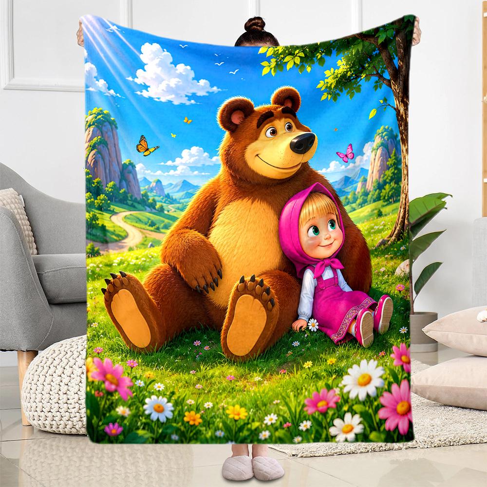 Masha Bear Blanket Comfortable Suitable for Livingroom Seaside Sofa Four Seasons Multipurpose Stylish Decor Best Holiday Gift for Friends Family