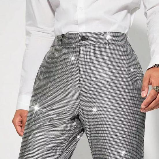 Herredressbukser Skinnende paljetter Rette vide ben Bryllupsbukser med lommer Nattklubb Dans Rollespill Lange bukser Streetwear