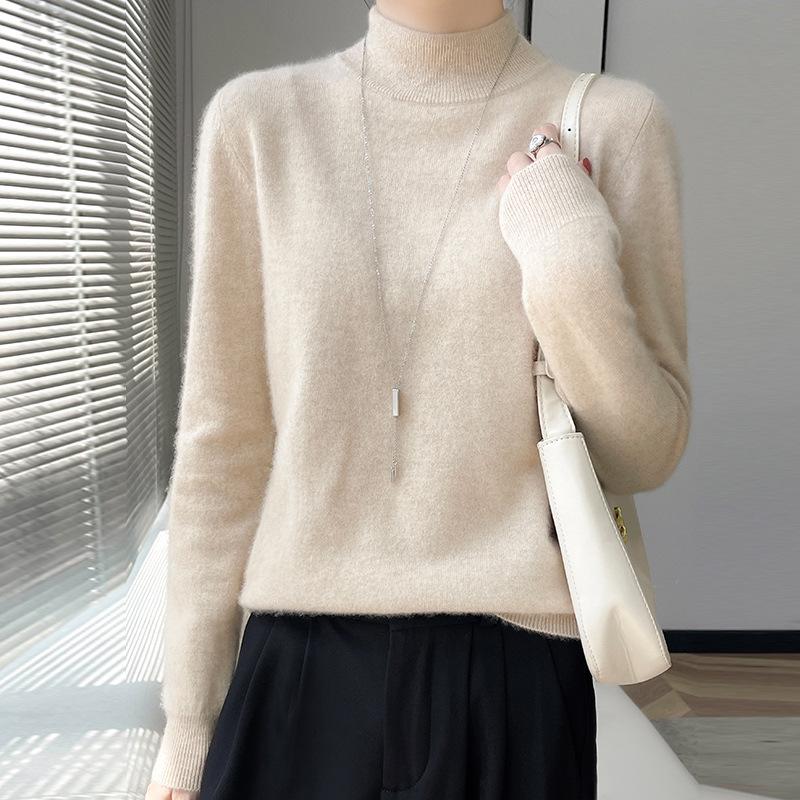 2024 A/W Women's Solid Color Wool Half-High Neck Sweater