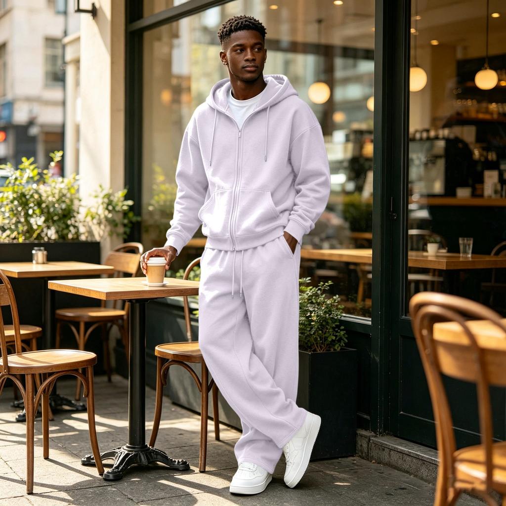 Men's 2 Piece Tracksuit Set with Loose Fit Zip Up Jacket and Sweatpants Casual Versatile Sportswear
