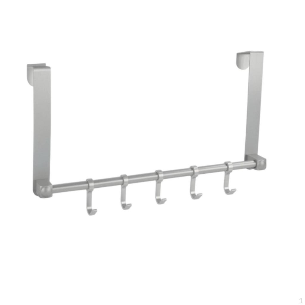 Over the Door Hook Rack Aluminum Hanger with 5 Hooks All Metal for Bedroom, Washroom, Entryway