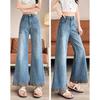 Light Plus Size Embroidered High-Waisted Wide-Leg Jeans for Women - Autumn/Winter Retro Bell Bottoms.
