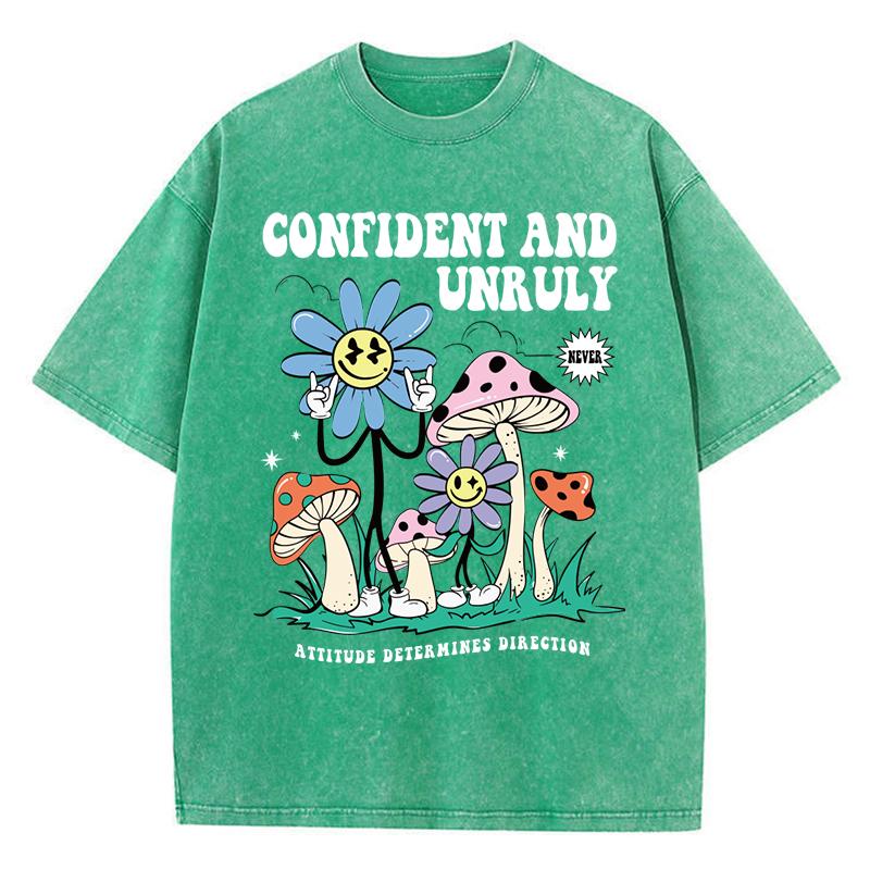 Confident And Unruly Mushroom Flowers Printed Washed T-Shirts Women Summer Cotton T Shirt Comfortable Loose Top Clothes