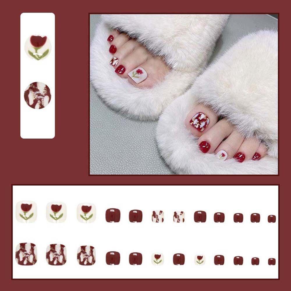 

Nail Art Tip Flower Fake Toe Nails Full Cover False Nails Cartoon False Toenails Short Nails Patch