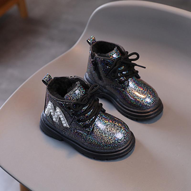 Winter Girl's Ankle Boot Warm Plush Children Thick Bottom Snow Boot Fashion Glossy Kids Causal Princess Short Cotton Boots Soft