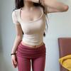 Square Collar High Stretch Summer Crop Tops Women Short Sleeve Tops Sexy Pullover Bottoming Blouses Slim T-shirt