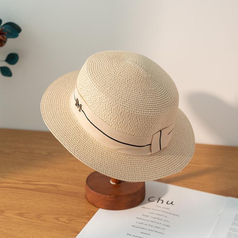 New Letters Embroidered Women Straw Hats Panama Wide Brim Jazz Hat Summer Hat Ladies Sun Hat Simple Flat Top Hat