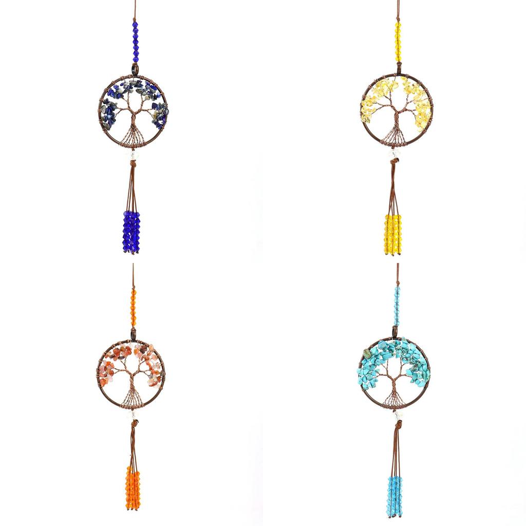 Agate Tree Of Life Car Charm With Handcrafted Crystal Fringe For Vehicle Decor