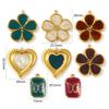 2 PCs Waterproof 304 Stainless Steel Charms 18K Gold Plated Enamel Flower Heart Butterfly Octagon Pendants DIY Necklace Making