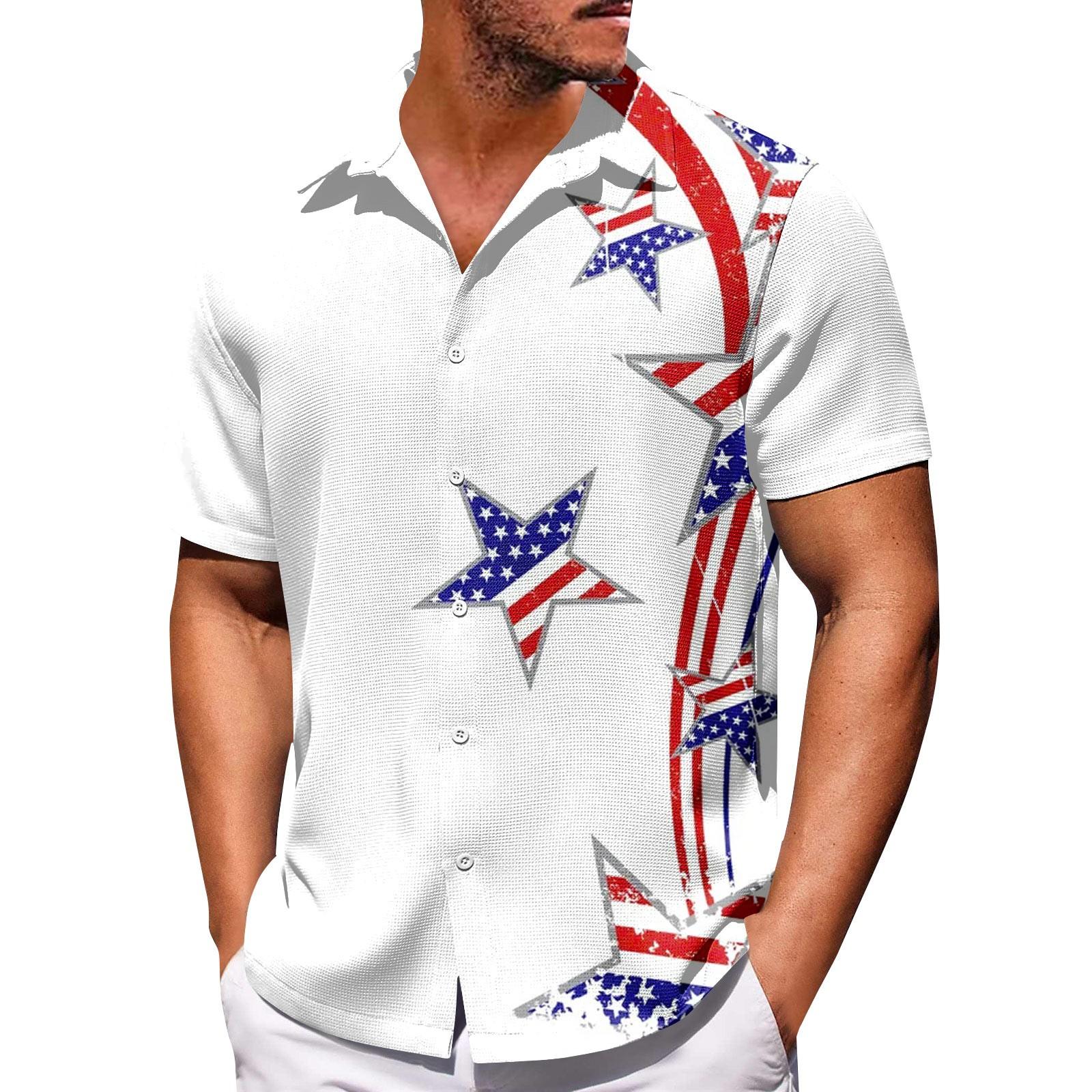 

Мужские рубашки с короткими рукавами и пуговицами на День независимости. Мужские повседневные модные рубашки с короткими рукавами. XXXXXXXXL белый