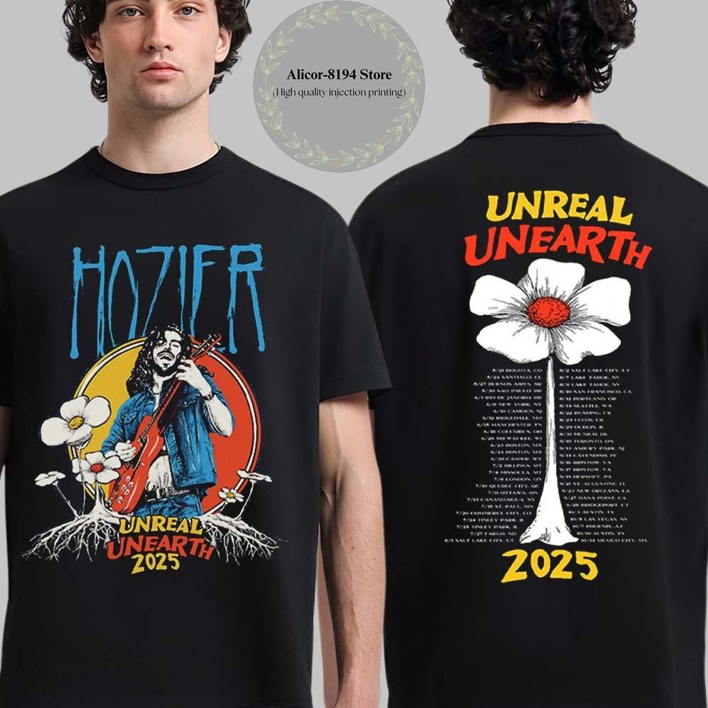 Hozier Unreal Unearth 2025 Tour Black Flower T-Shirt