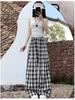 Women's Blue Ice Silk Plaid High-Waisted Wide-Leg Pants - Spring/Summer 2026 Collection