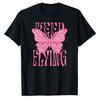 Aesthetic Pink Butterfly Keep Flying Letter Print Tshirt Women Cotton Tee Inspirational Quote Casual Y2K Streetwear Daily Tops