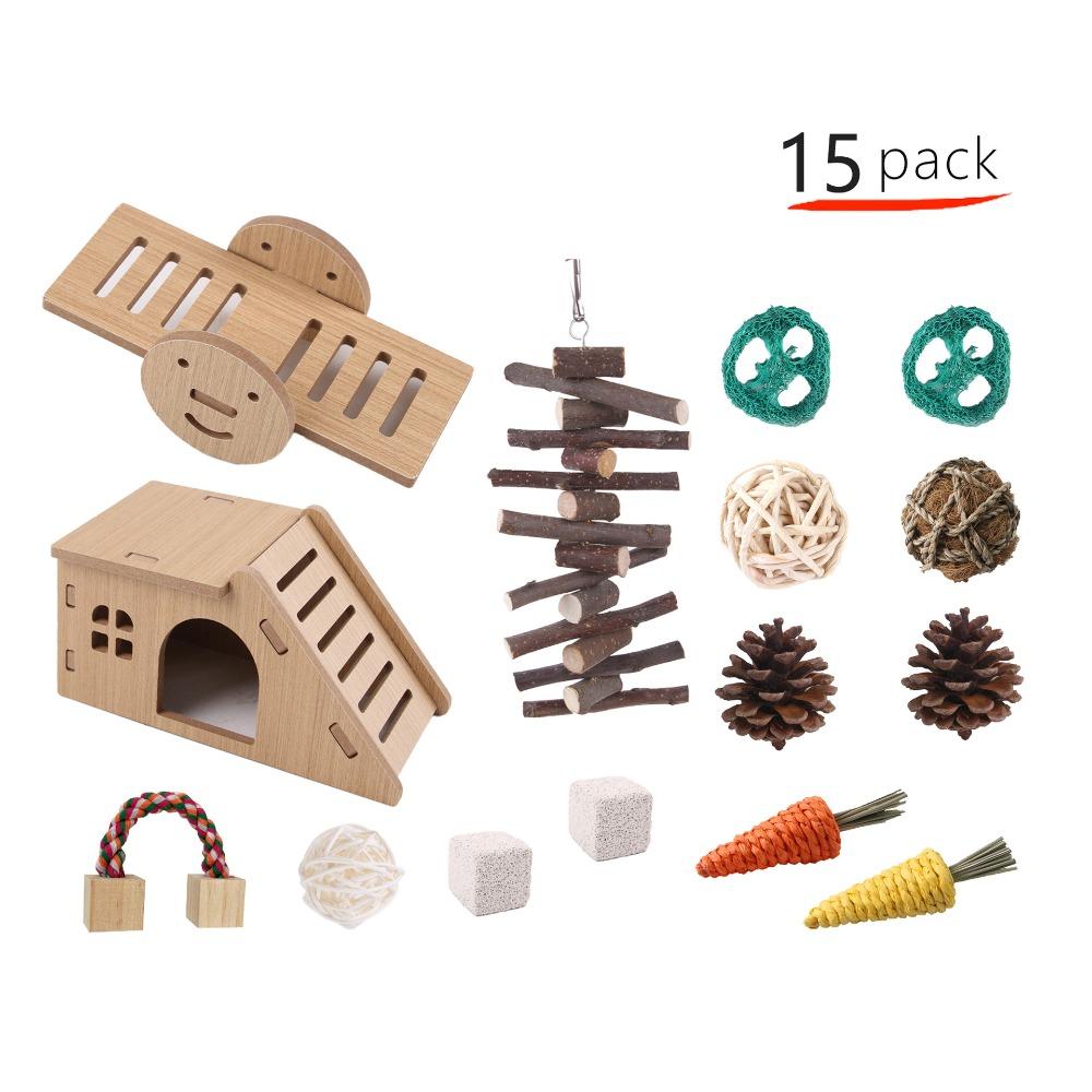 Bite Resistant Hamster Chew Toys Multi Piece Set Interactive Small Animal Toy Set Teeth Grinding Colorful Wooden Pet Toys