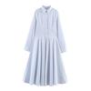 Women's New European and American Fashion Striped Shirt Long-sleeved Midi Dress