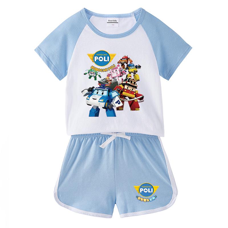 Kids' Color Block Summer Sports Set: Short-Sleeve T-Shirt & Hot Pants.