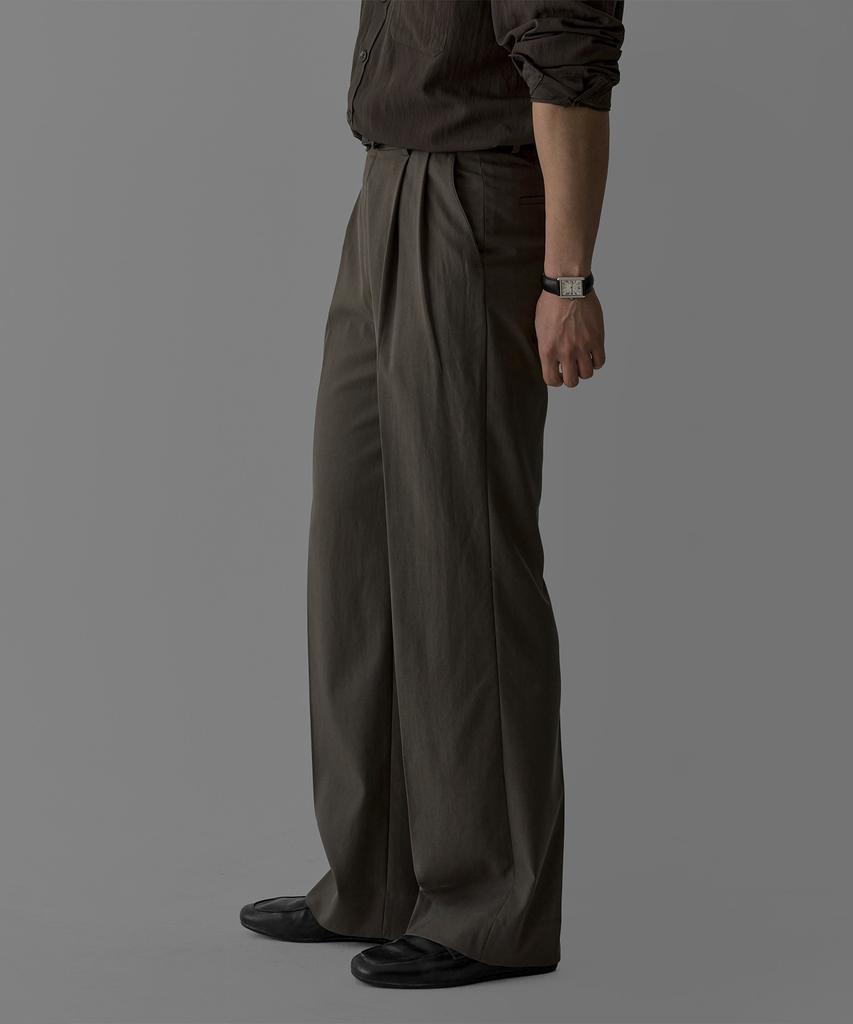 Baulopeulodeogteu Tencel Double-Pleat Slacks [Brown]