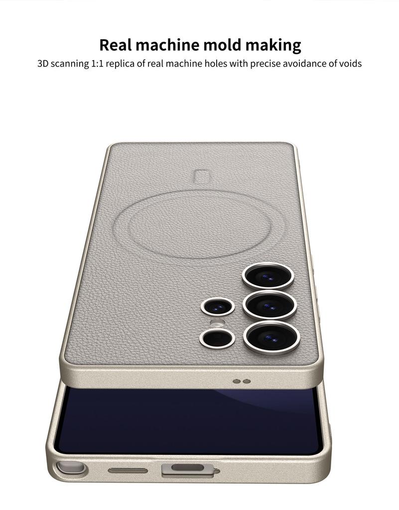 Magsafe Compatible Samsung S25 Ultra Leather Case with Built-in Magnetic Wireless Charging