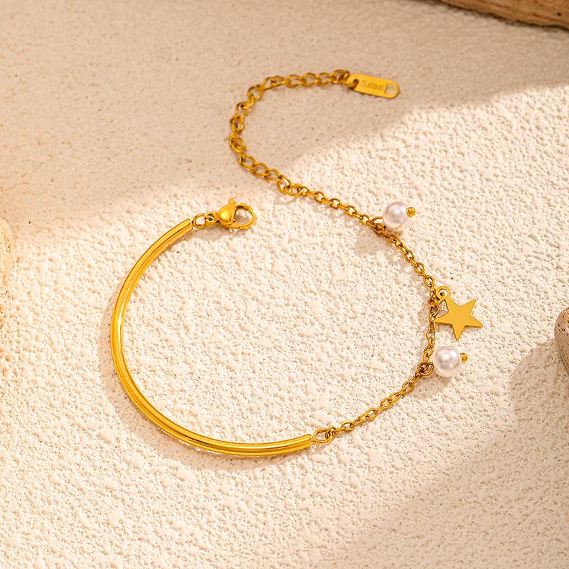 ins wind gold titanium steel bracelet bracelet European and American do not fade light luxury high sense 18k gold stainless steel jewelry