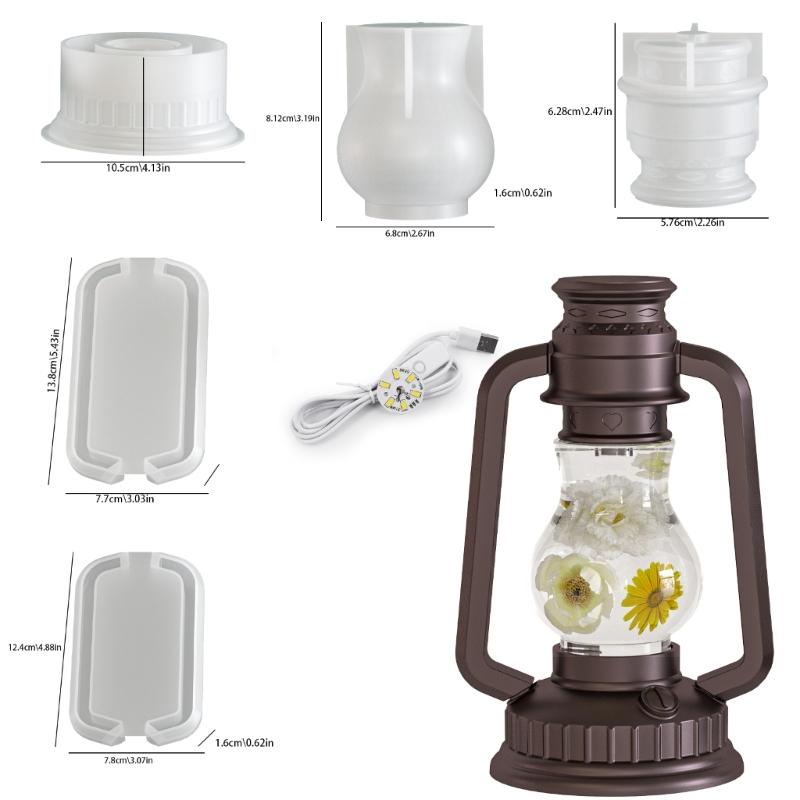 Silicone Camping Lamp Mold Set with LED Suitable for Making Customing Resin Gifts for Holiday or Birthday Presents