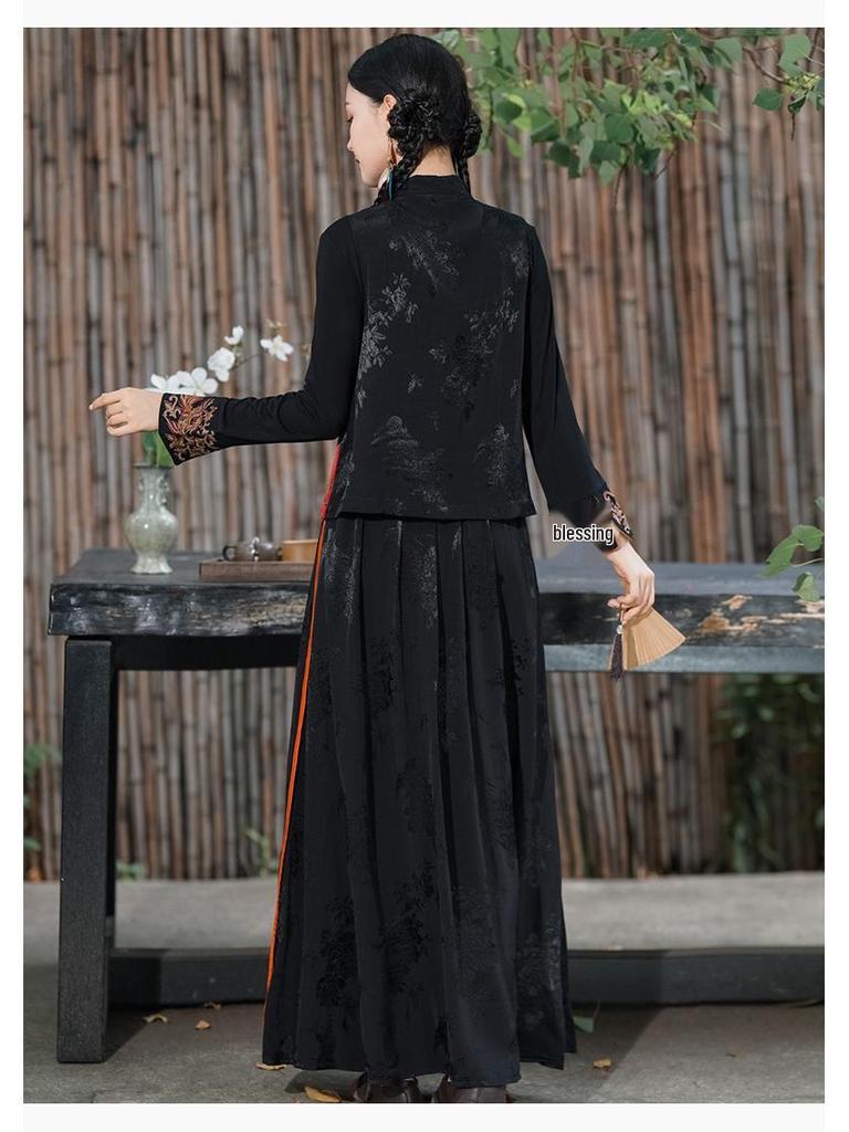 Ethnisch Stil Damen Bestickte Stehkragen Froschknopf Weste