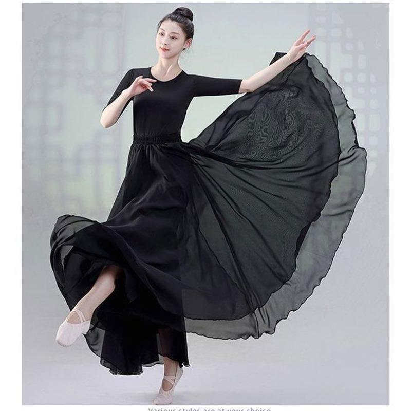 Elegant Big Swing Hem Half Skirt Double Layer Chiffon Lightweight National Folk Classical Dance Dress For Women