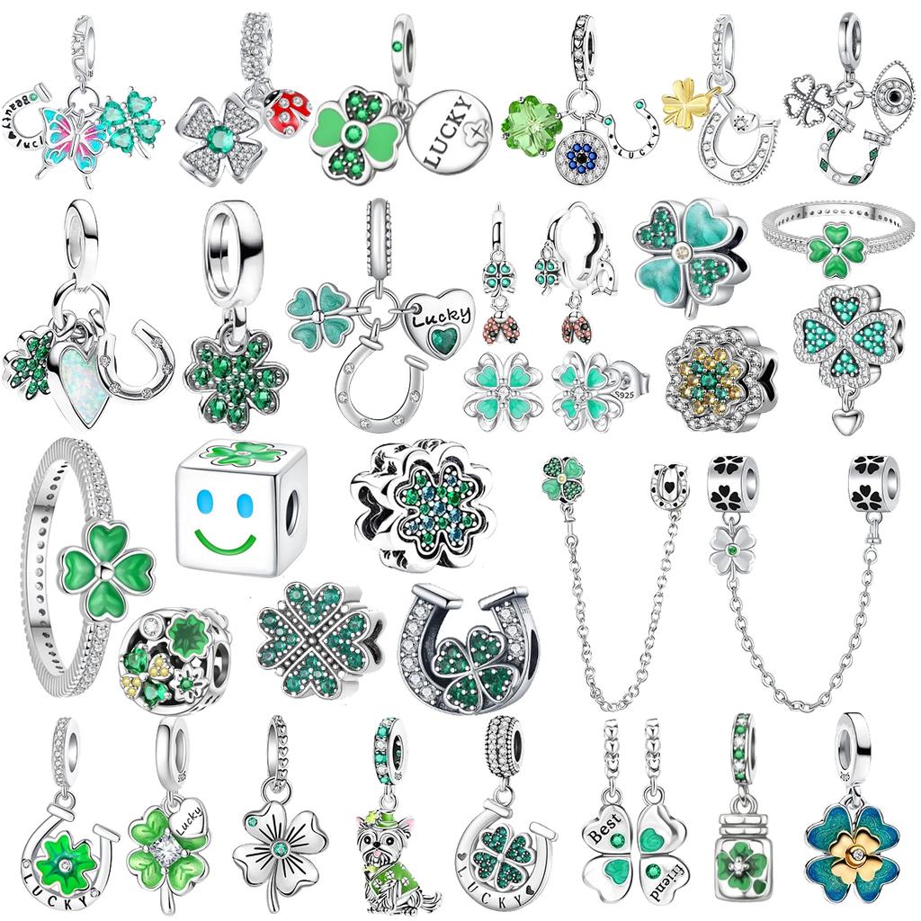 Lucky Copper Charms Green Four Leaf Clover Horseshoe Bead Earrings Pendant Original Bracelets Necklaces Diy Jewelry