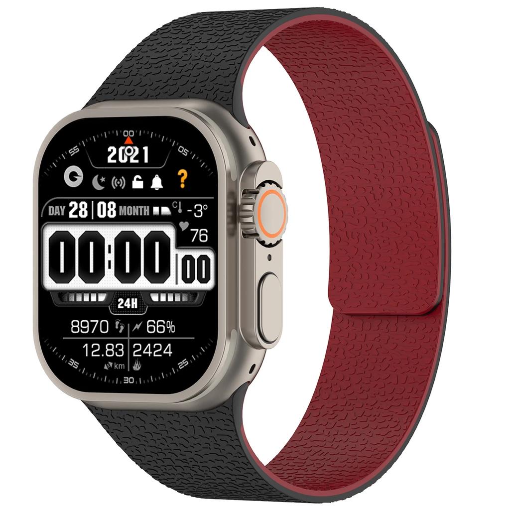 Magnetic Sport Strap For Apple Watch Ultra 3/2 49mm 38 40 41 44 45 46mm Litchi Pattern Silicone Band For Iwatch S11 10 9 8 7 SE3