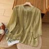 Plus Size Women Summer Loose Vintage O-neck Shirt Cotton Linen Casual Shirts Office Lady Tops