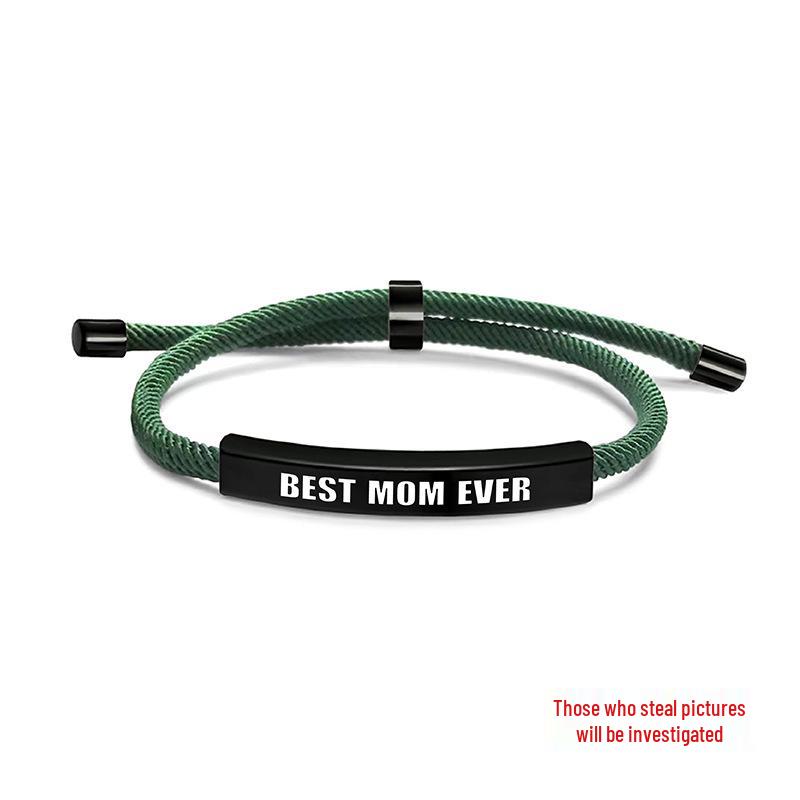 Multi-color Woven Rope Bracelet with Engraved Stainless Steel for Mother's Day or Christmas Gift