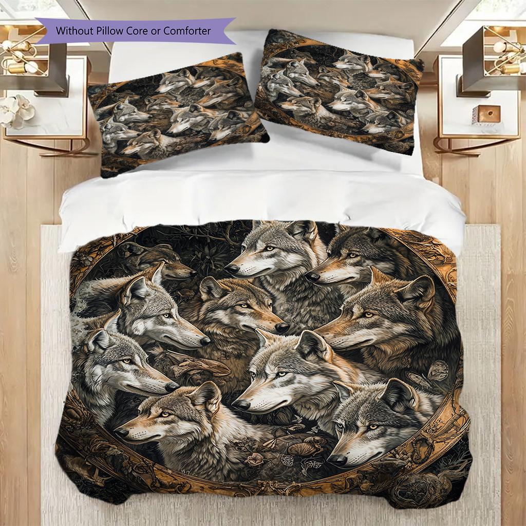 Wolf Pattern Bedding Quilt Set Quilt Cover Pillowcase Home Decoration Birthday Gift (1 * duvet cover + 2 * pillowcase, without core)