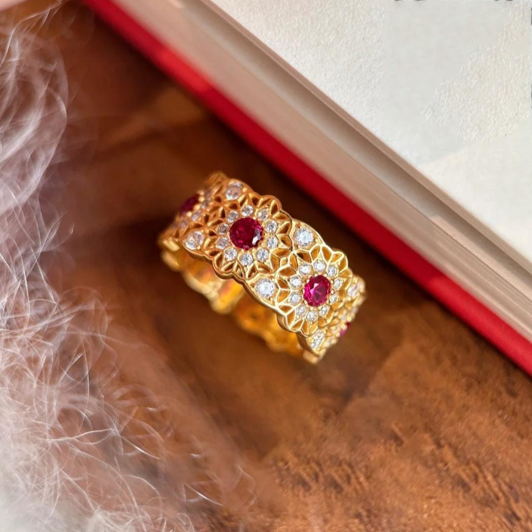 

Золотое циркониевое геометрическое ажурное кольцо Французская легкая роскошь высокий темперамент изысканные украшения