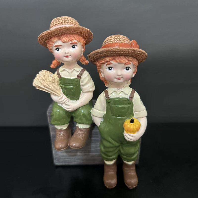 

Милые мультяшные кукольные украшения в виде сельских соломенных шляп, садовые парные украшения и домашние украшения 131