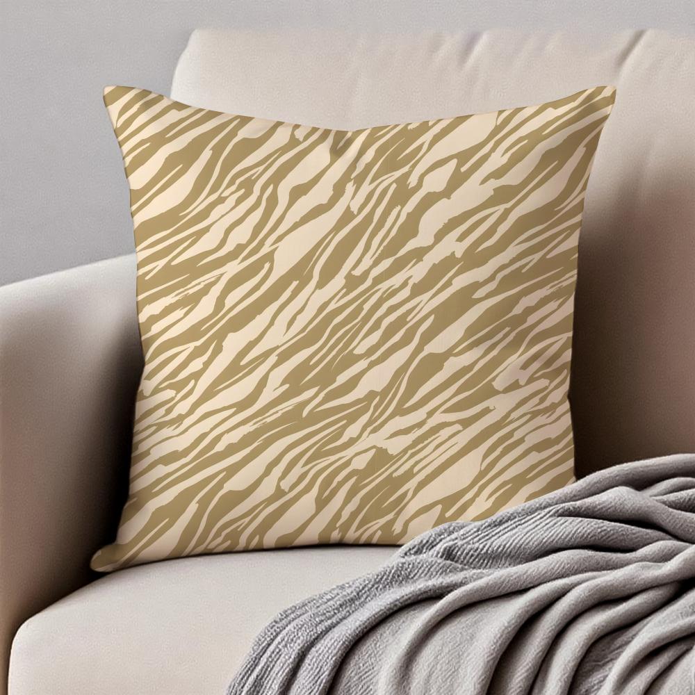 Fashion Tiger Stripes Pattern Design Art Cushion Cover Pillowcase Antidustmite Invisible Zipper Short Plush Sofa Cushion