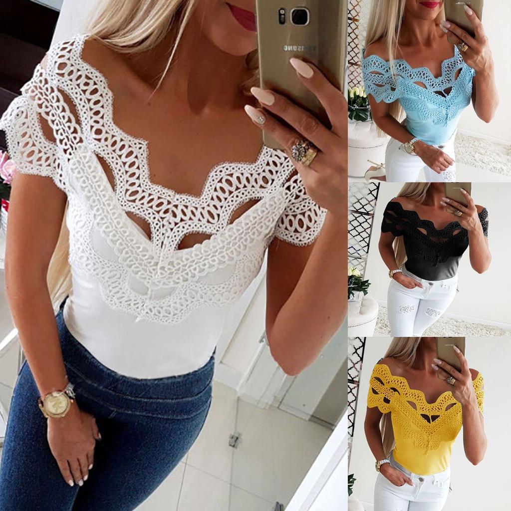 Hochwertige Damen Kurzarm Spitzen T-Shirts für mühelosen Sommerstil