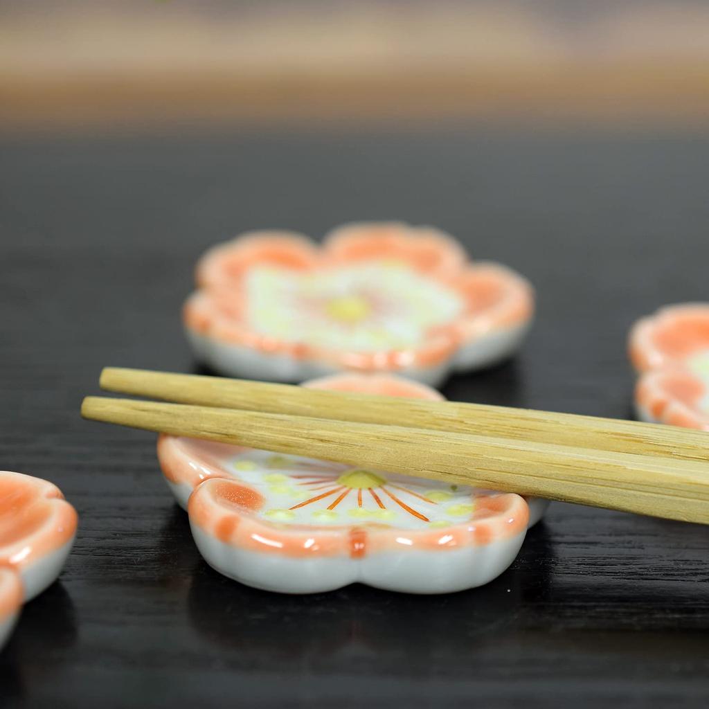 Waza no Kura Chopstick Rests, Stylish Set of 5, Kutani Ware with Cherry Blossom Design, High-Quality Japanese Tableware, Cutlery Rest, Made in Japan