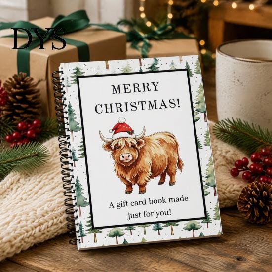 Commemorative Card Collection Book Highland Cow Christmas Organizer, Spiral Bound Storage Book, Durable Album Coil Binding Portable for Gift Cards And