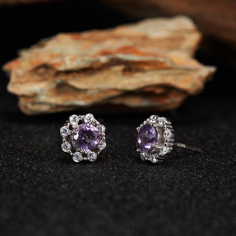 S925 Sterling Silver Natural Topaz Citrine Amethyst Olive Garnet Color Treasure Ring Women'S Jewelry Set Earrings