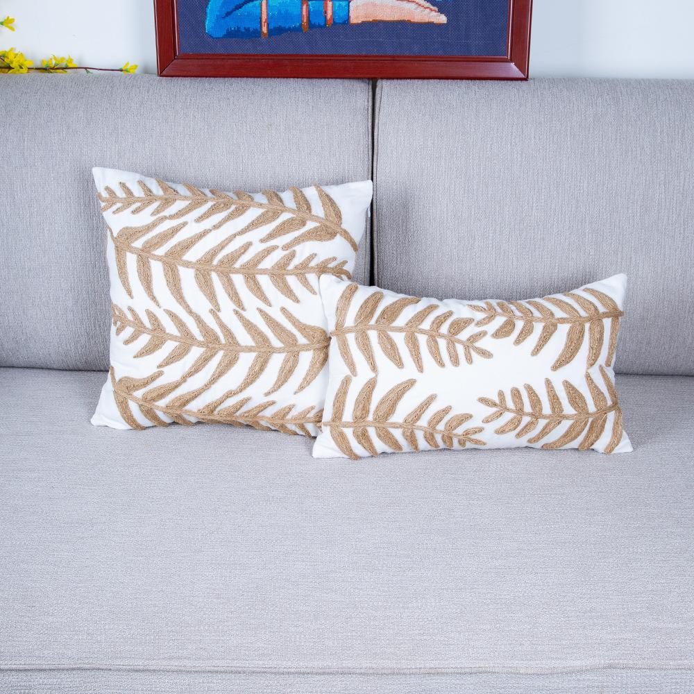 Pillowcase Linen Letters Leaf Embroidery Sofa Cushion Cover