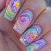 24 Pcs Glittering Press On Nail Long False Nail Lovely Stars Stick On Nail Gradient Artificial Nail