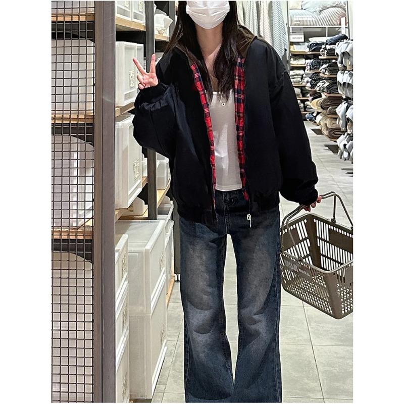 

Хлопковая куртка в клетку в стиле ретро, двухсторонняя куртка для хлеба, мужская и женская, модная повседневная куртка для пары из плотной шерстяной ткани S чёрный