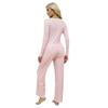 2024 Women's Autumn Ribbed Lace Collar Butterfly Print Long Sleeve Slim Fit Homewear Set
